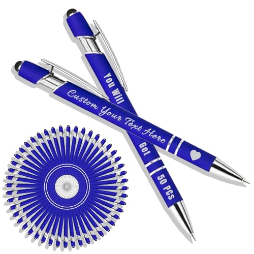 Personalisierter Kugelschreiber mit Lasergravur, Kugelschreiber mit Stylus, Stifte-Sets mit 10/20/50/100 Stiften, Gehäuse in Verschiedenen Farben Blau 50 von Generisch