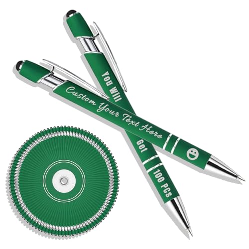 Personalisierter Kugelschreiber mit Lasergravur, Kugelschreiber mit Stylus, Stifte-Sets mit 10/20/50/100 Stiften, Gehäuse in Verschiedenen Farben Dunkelgrün 100 von Generisch
