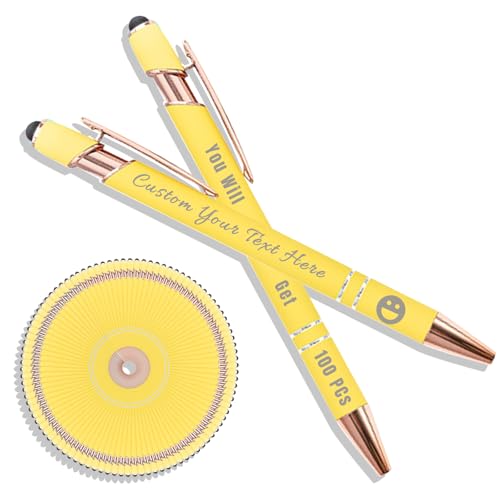 Personalisierter Kugelschreiber mit Lasergravur, Kugelschreiber mit Stylus, Stifte-Sets mit 10/20/50/100 Stiften, Gehäuse in Verschiedenen Farben Gelb 100 von Generisch