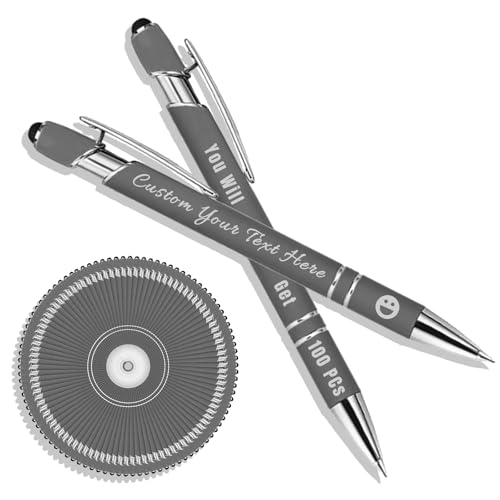 Personalisierter Kugelschreiber mit Lasergravur, Kugelschreiber mit Stylus, Stifte-Sets mit 10/20/50/100 Stiften, Gehäuse in Verschiedenen Farben Grau 100 von Generisch