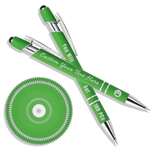 Personalisierter Kugelschreiber mit Lasergravur, Kugelschreiber mit Stylus, Stifte-Sets mit 10/20/50/100 Stiften, Gehäuse in Verschiedenen Farben Grün 100 von Generisch