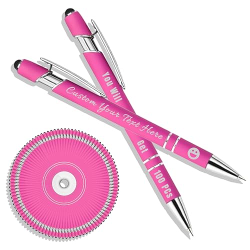 Personalisierter Kugelschreiber mit Lasergravur, Kugelschreiber mit Stylus, Stifte-Sets mit 10/20/50/100 Stiften, Gehäuse in Verschiedenen Farben Heißes Rosa 100 von Generisch