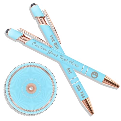 Personalisierter Kugelschreiber mit Lasergravur, Kugelschreiber mit Stylus, Stifte-Sets mit 10/20/50/100 Stiften, Gehäuse in Verschiedenen Farben Hellblau 100 von Generisch