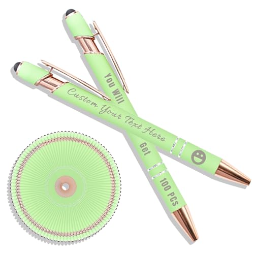 Personalisierter Kugelschreiber mit Lasergravur, Kugelschreiber mit Stylus, Stifte-Sets mit 10/20/50/100 Stiften, Gehäuse in Verschiedenen Farben Hellgrün 100 von Generisch