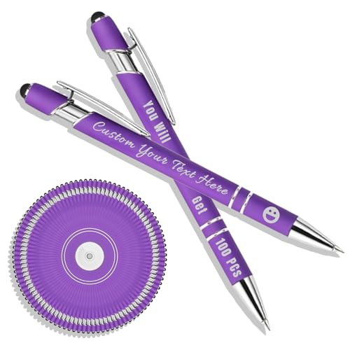 Personalisierter Kugelschreiber mit Lasergravur, Kugelschreiber mit Stylus, Stifte-Sets mit 10/20/50/100 Stiften, Gehäuse in Verschiedenen Farben Lila 100 von Generisch