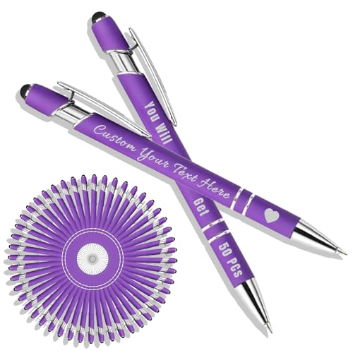 Personalisierter Kugelschreiber mit Lasergravur, Kugelschreiber mit Stylus, Stifte-Sets mit 10/20/50/100 Stiften, Gehäuse in Verschiedenen Farben Lila 50 Personalisierter Kugelschreiber mit Lasergravur, Kugelschreiber mit Stylus, Stifte-Sets mit 10/20/50/100 Stiften, Gehäuse in Verschiedenen Farben Lila 50 von Generisch