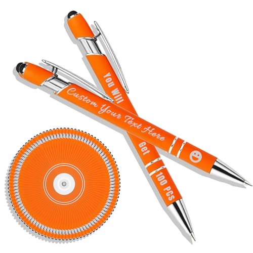 Personalisierter Kugelschreiber mit Lasergravur, Kugelschreiber mit Stylus, Stifte-Sets mit 10/20/50/100 Stiften, Gehäuse in Verschiedenen Farben Orange 100 von Generisch