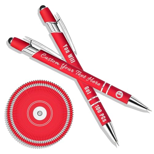 Personalisierter Kugelschreiber mit Lasergravur, Kugelschreiber mit Stylus, Stifte-Sets mit 10/20/50/100 Stiften, Gehäuse in Verschiedenen Farben Rot 100 von Generisch