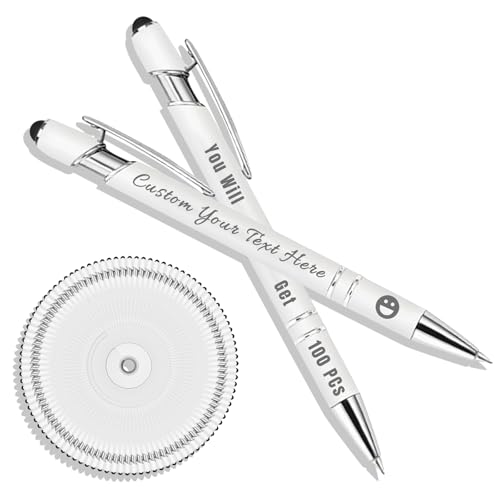 Personalisierter Kugelschreiber mit Lasergravur, Kugelschreiber mit Stylus, Stifte-Sets mit 10/20/50/100 Stiften, Gehäuse in Verschiedenen Farben Weiß 100 von Generisch