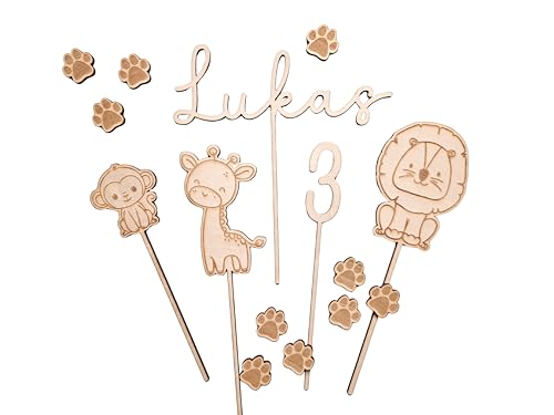 Personalisierter Tortenaufsatz aus Holz mit Löwe, Giraffe, Affe, Tierpfoten Design, Geburtstagsdekoration Personalisierter Tortenaufsatz aus Holz mit Löwe, Giraffe, Affe, Tierpfoten Design, Geburtstagsdekoration von Generisch