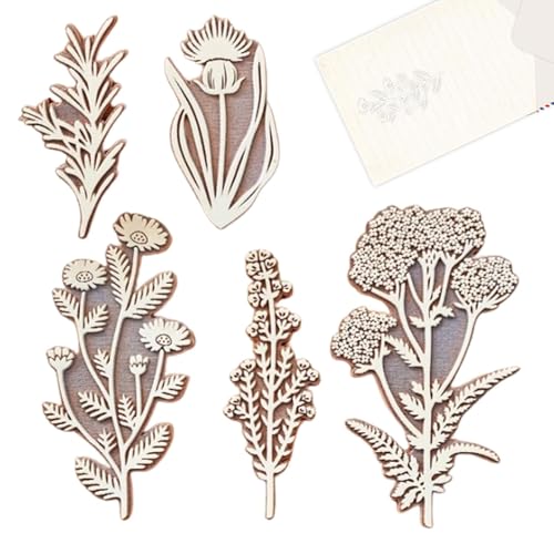 Pflanzenstempel, Botanische Stempel, 5 Stück Holzstempel Vintage Blume, Holzstempel, exquisites Blumen- und Pflanzenstempel-Set für Blumenkunsthandwerk auf Stoff von Generisch