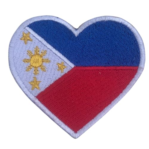 Philippinen bestickt Herz Flagge Patch - Aufbügler National Emblem Applikation - Taktischer Militär Patch für Jacken, Rucksäcke, Hüte - 6,5 x 7 cm von Generisch