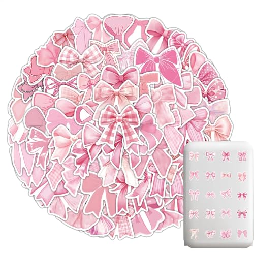 Pinke Schleifen-Aufkleber – 100 x Schleifen-Aufkleber, Wasserflaschen-Dekoration, wasserdichter Graffiti-Aufkleber für Kinder, Klassenzimmerpreise von Generisch