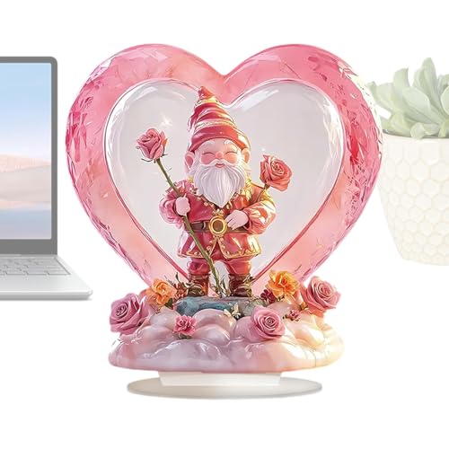 Pinker Tischschild, 2D-Acryl, Valentinstag, Herzform, Desktop-Dekoration, kreatives Zwergen-Ornament mit Blumen-Design für Schreibtische, Nachttische Pinker Tischschild, 2D-Acryl, Valentinstag, Herzform, Desktop-Dekoration, kreatives Zwergen-Ornament mit Blumen-Design für Schreibtische, Nachttische von Generisch