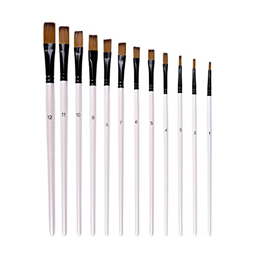 Pinsel-Set mit flachem Kopf, Nylon-Haarpinsel-Set für Acryl, Öl, Aquarell, Malerei, Künstler, professionelle Malerei-Kits, weiß, 12-teilig Pinsel-Set mit flachem Kopf, Nylon-Haarpinsel-Set für Acryl, Öl, Aquarell, Malerei, Künstler, professionelle Malerei-Kits, weiß, 12-teilig von Generisch