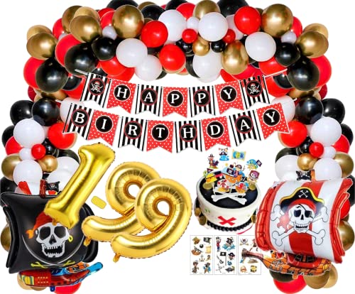 Piraten 1-99 Geburtstag Deko, Set XXL Kindergeburtstag Pirates Caribbean, Kinder Luftballon Latex Folienballon Ballon Party 1-99 Gold 1-99 Zahl Deko Birthday Jungen & Mädchen Geburtstag (Zahl 1-99) von Generisch