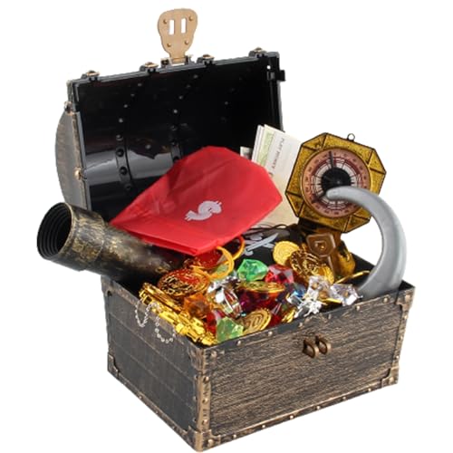 Piratenspielzeugkiste - Kinderkostüm -Requisiten, Party bevorzugt Bündel | Treasure Hunt -Spiel mit Edelstein -Münzen -Karte, Abenteuer -Playset -Box für Klassenzimmer Carnival Dress Up Holiday Christ Piratenspielzeugkiste - Kinderkostüm -Requisiten, Party bevorzugt Bündel | Treasure Hunt -Spiel mit Edelstein -Münzen -Karte, Abenteuer -Playset -Box für Klassenzimmer Carnival Dress Up Holiday Christ von Generisch