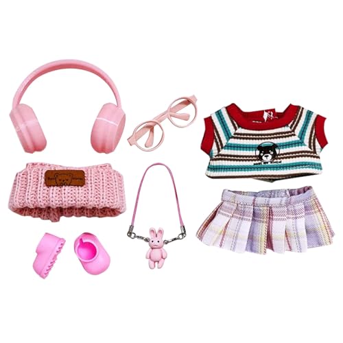 Plüsch Puppe Kleidung für Labubu (NO Puppe), 17cm Kleidung Set Freie Kombination (Regenbogen T-Shirt Set von 6) (#02-A, One Size) von Generisch