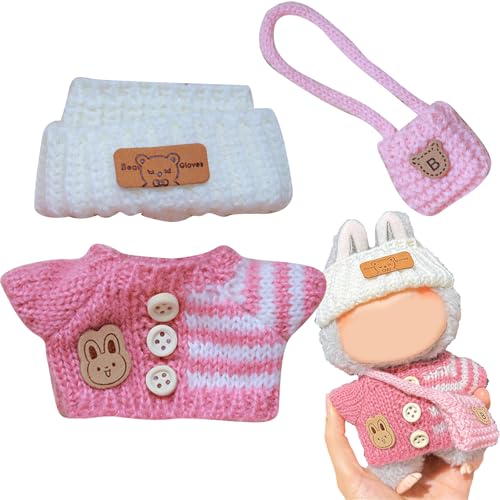 Plüsch Puppe Kleidung für Labubu (NO Puppe), 17cm Kleidung Set Freie Kombination (Regenbogen T-Shirt Set von 6) (#05-A, One Size) von Generisch