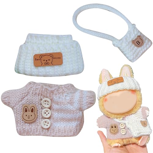 Plüsch Puppe Kleidung für Labubu (NO Puppe), 17cm Kleidung Set Freie Kombination (Regenbogen T-Shirt Set von 6) (#07-A, One Size) von Generisch