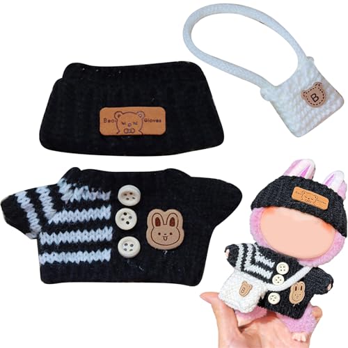 Plüsch Puppe Kleidung für Labubu (NO Puppe), 17cm Kleidung Set Freie Kombination (Regenbogen T-Shirt Set von 6) (#08-A, One Size) von Generisch