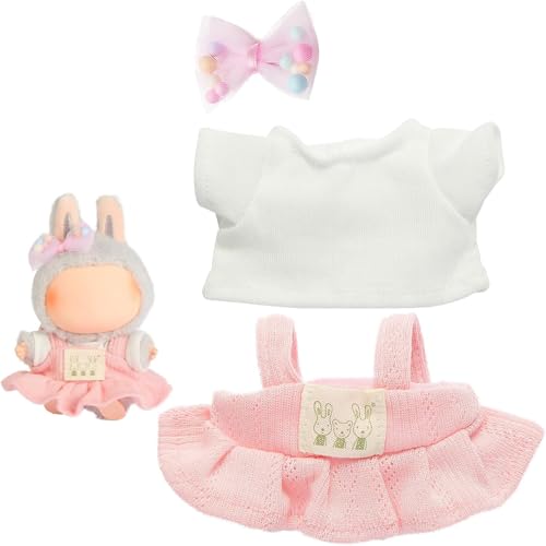 Plüsch Puppe Kleidung für Labubu (NO Puppe), 17cm Kleidung Set Freie Kombination (Regenbogen T-Shirt Set von 6) (#20-A, One Size) von Generisch