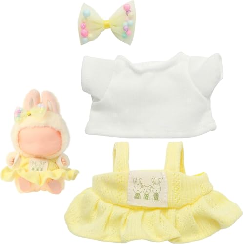 Plüsch Puppe Kleidung für Labubu (NO Puppe), 17cm Kleidung Set Freie Kombination (Regenbogen T-Shirt Set von 6) (#22-A, One Size) von Generisch
