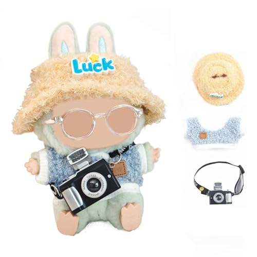 Plüsch Puppe Kleidung für Labubu (NO Puppe), 17cm Kleidung Set Freie Kombination (Regenbogen T-Shirt Set von 6) (#32-A, One Size) von Generisch
