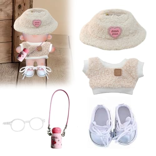 Plüsch Puppe Kleidung für Labubu (NO Puppe), 17cm Kleidung Set Freie Kombination (Regenbogen T-Shirt Set von 6) (#35-A, One Size) von Generisch
