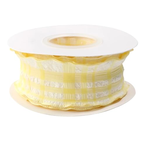 Polyester Plaid Wrinkled Seersucker Band 10 Yards Double Face for DIY Handwerk Geschenk Verpackung Party Decor(Yellow,Width 4cm 10Yards) von Generisch