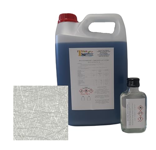 Polyesterharz mit Härter und Glasmatte - Styrolvermindert, Zum Laminieren & Reparieren Industriequalität KOMPLETTPAKET, Epoxidharz, Reparaturharz (2m Glasmatte 300g, 3kg) von Generic