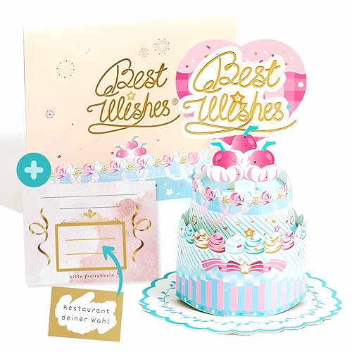 Popup Torte mit Rubbelgutschein inkl. Umschlag - hochwertiges Geschenk – personalisierbare Postkarte zum selbstgestalten, Kuchen, kreativ, Klappkarte, 3D Grußkarte, individuell, Goldlack, Blau Kirsche Popup Torte mit Rubbelgutschein inkl. Umschlag - hochwertiges Geschenk – personalisierbare Postkarte zum selbstgestalten, Kuchen, kreativ, Klappkarte, 3D Grußkarte, individuell, Goldlack, Blau Kirsche von Generisch