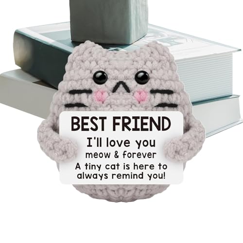 Positive Katze Häkeln, kleine handgemachte Katzen, Botschaft, 7,9 x 6,9 x 5,9 cm, niedlicher motivierender Plüsch, weiches Garn, gestricktes Geschenk für Ostern, Geburtstag und Weihnachten, Grau Positive Katze Häkeln, kleine handgemachte Katzen, Botschaft, 7,9 x 6,9 x 5,9 cm, niedlicher motivierender Plüsch, weiches Garn, gestricktes Geschenk für Ostern, Geburtstag und Weihnachten, Grau von Generisch