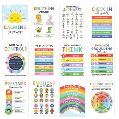 Poster Beruhigungsecke Klassenzimmer Gefühlsrad Diagramm Emotionsposter Kinder, 12er Pack Dekoration Zur Beruhigung Im Klassenzimmer, Motivationsposter Leseecke, Therapie Beratung Bürobedarf Poster Beruhigungsecke Klassenzimmer Gefühlsrad Diagramm Emotionsposter Kinder, 12er Pack Dekoration Zur Beruhigung Im Klassenzimmer, Motivationsposter Leseecke, Therapie Beratung Bürobedarf von Generisch