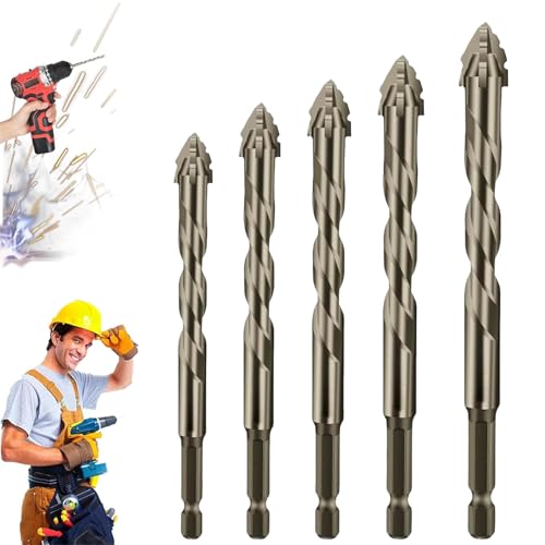 Präsentiert neues vierschneidiges Sägezahn-Exzenterbohrer-Set, vierschneidiger gezackter Exzenterbohrer, Exzenterbohrer-Set für Metall/Holz/Kunststoff – effiziente Spanabfuhr (5pcs（5/6/8/10/12mm）) von Generisch
