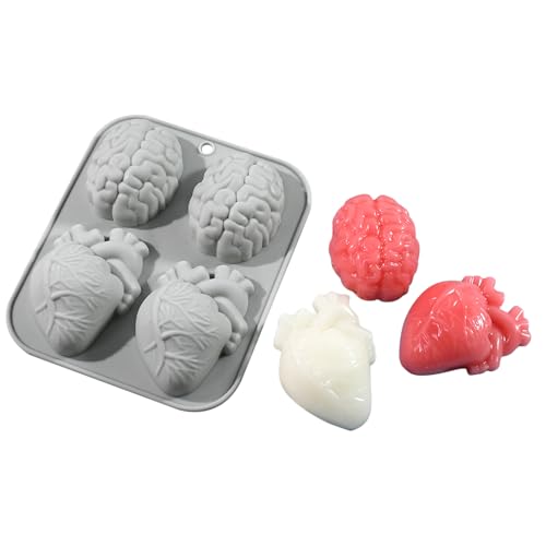Pralinenformen,Halloween-Backformen,Backform Horror Kerzenmacher in Herz- und Gehirnform - Aromatherapie-Formen aus Kunstharz mit 4 Mulden, Schokoladenform, Epoxidharz-Gussformen für Süßigkeiten, Gumm Pralinenformen,Halloween-Backformen,Backform Horror Kerzenmacher in Herz- und Gehirnform - Aromatherapie-Formen aus Kunstharz mit 4 Mulden, Schokoladenform, Epoxidharz-Gussformen für Süßigkeiten, Gumm von Generisch