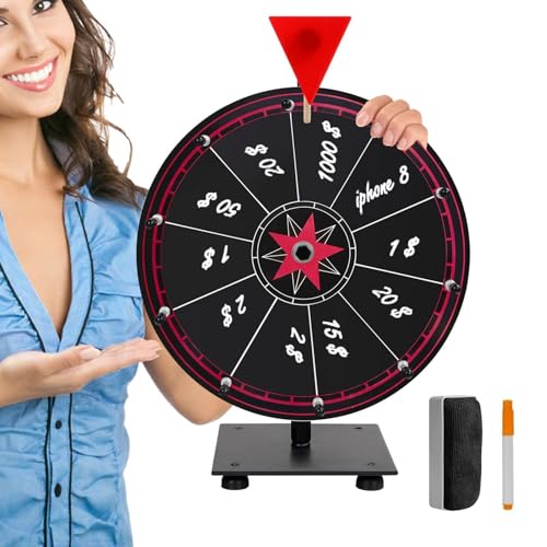 Preisrad - 12 Zoll Spin the Wheel mit Dry Erase Marker, Radiergummi | 10 Slot Tabletop Roulette Glücksrad, Karneval Spin Game, Messe-Preisspinner, interaktives Spiel für Veranstaltungen und Partys von Generisch