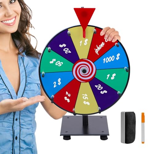Preisrad – 30,5 cm (12 Zoll) Drehrad, trocken abwischbarer Marker und Radiergummi im Lieferumfang enthalten | 10 Slots Tisch-Roulette-Rad, Glücksspiel für Karneval, Messe, Event-Preisrad, interaktives von Generisch