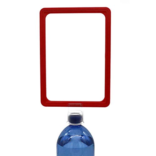 Preisschildhalter zum Aufstecken auf PET-Flaschen - Set aus Halter, DIN A5 Plakatrahmen rot, Sichthülle von Generisch