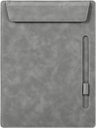 Premium Vollnarbenleder-Klemmbrettmappe – A4 Magnetverschluss, Portfolio mit Stifthalter und Hülle, professionell für Business und Reisen (Grau, A4) von Generisch