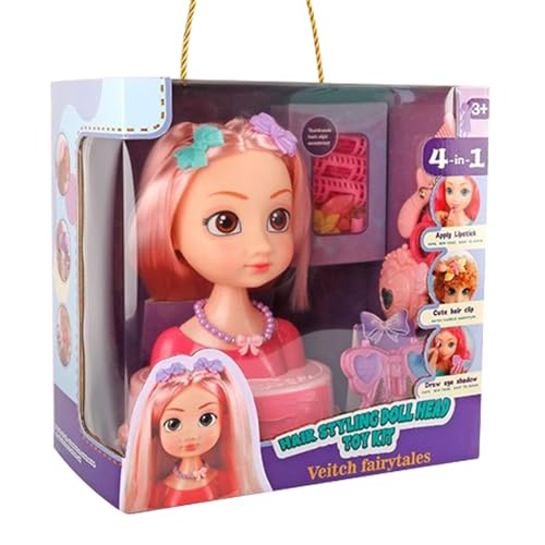 Pretend Play Puppen Frisier Spielzeug - Puppenkopf Styling-Set mit Schmink-Kosmetik - Styling Spielzeug Set Mit Ohrsteckern Lockenstab Haarspangen von Generisch