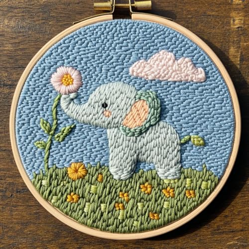 Punch Needle Kit für Anfänger, Punch Stitching Kit für Erwachsene, Nadelstanzer Kits für Erwachsene, Elefant und Blume Stickerei Set für DIY Kunst Handwerk Punch Needle Kit für Anfänger, Punch Stitching Kit für Erwachsene, Nadelstanzer Kits für Erwachsene, Elefant und Blume Stickerei Set für DIY Kunst Handwerk von Generisch