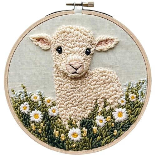 Punchnedel -Kit - Komplettes Stickwerkzeugset, Stickerei Craft Kit | -Nadel -Set für Erwachsene Kinder Anfänger mit Schafmuster Stoffgarn -Reifenfaden Anweisungen für das Kunstprojekt für Heimkuns von Generisch