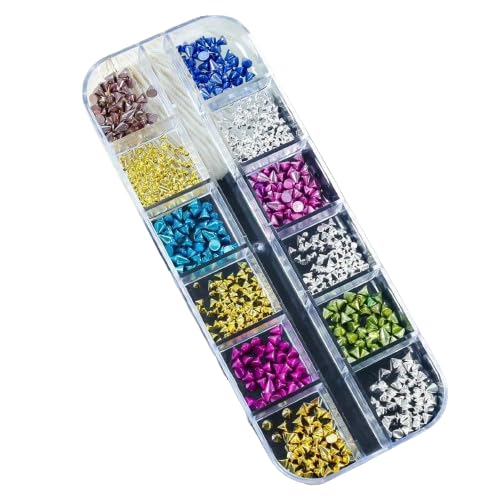 Punk-Nieten-Nagelanhänger, 6/12 Fächer, 3D-Legierung, flacher Boden, spitzer Kegel, gemischt, bunte Kunst-Nieten, Nageldekorationszubehör von Generisch