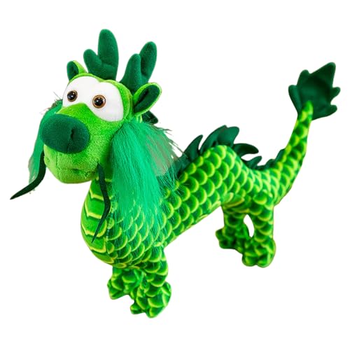 Puppe Kleidung Chinesische Drachen-Plüschpuppe, 2024 Jahr des Drachen-Maskottchens, Drache-Stofftier, stehende Statue, Tischdekoration für chinesische Puppe Kleidung (Green, One Size) von Generisch