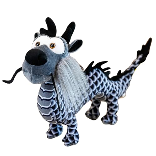 Puppe Kleidung Chinesische Drachen-Plüschpuppe, 2024 Jahr des Drachen-Maskottchens, Drache-Stofftier, stehende Statue, Tischdekoration für chinesische Puppe Kleidung (Grey, One Size) von Generisch