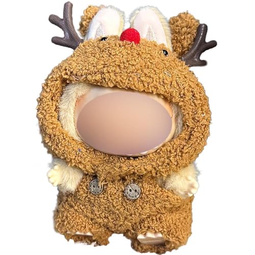 Puppenkleider-Set, 17 cm, süßes braunes Rentier, Themen-Outfit mit Geweih und roter Nase, stilvolles Plüschpuppenzubehör (Puppe nicht im Lieferumfang enthalten) von Generisch
