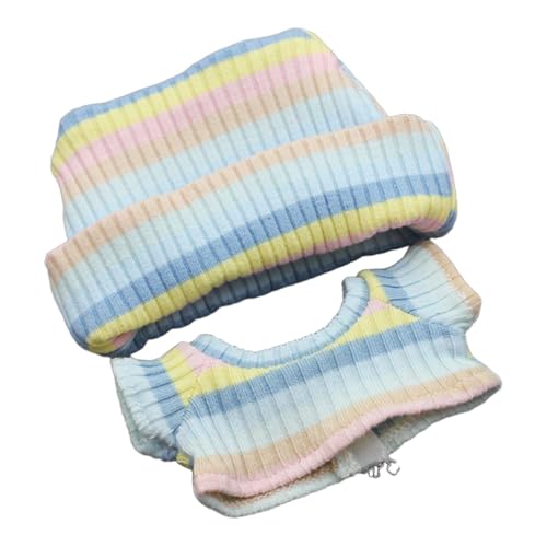 Puppenkleidung für 17cm Plüschpuppen – 2-teiliges Set, Monster Outfit Accessoires, Puppen Kleidung mit Hut & T-Shirt für Kinder & Sammler, Puppenzubehör für Mädchen (H, One Size) von Generisch