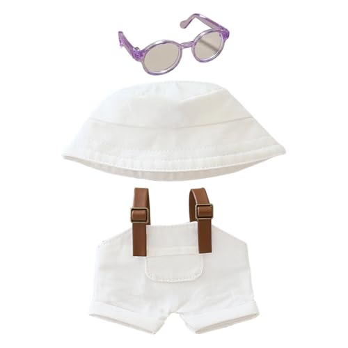 Puppenkleidung und Zubehör, kompatibel mit 15 bis 17 cm, Premium-Puppen-Overalls-Outfit mit Hut und Zubehör, 3-teiliger Overall, Hut und Brille, Mädchen-Geburtstagsgeschenk (Weiß, Einheitsgröße) von Generisch