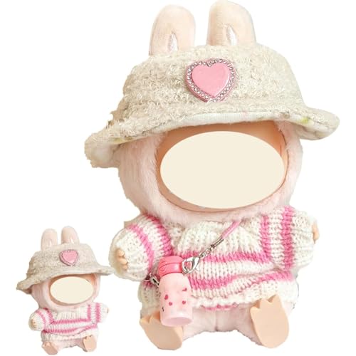 Puppenzubehör-Set Kleidung für Labu, 17cm Puppenkleidung, Mütze mit Strickpullover und Milchflasche, DIY Kindergeschenk, Puppe süßer rosa Modestil Stil für La-bu-bu Puppen von Generisch